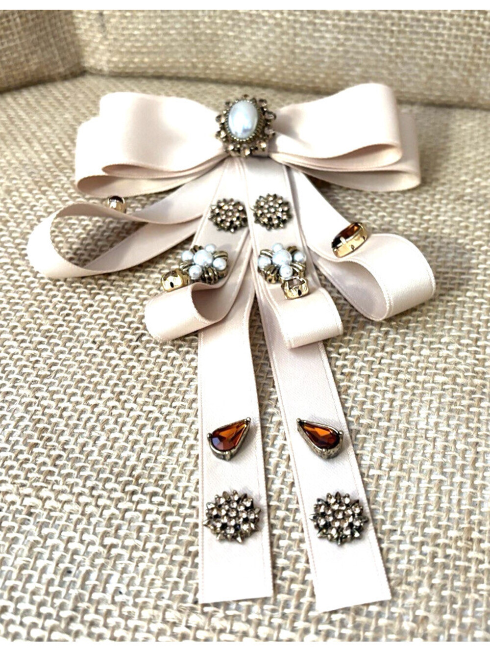 NWT Anthropologie Embellished Bow Barrette Beige